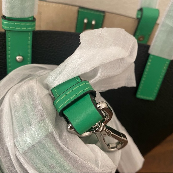 Cute Black Green Elephant Colorblock Basket Tote w/ Crossbody Strap Contrast S14 - Picture 11 of 16